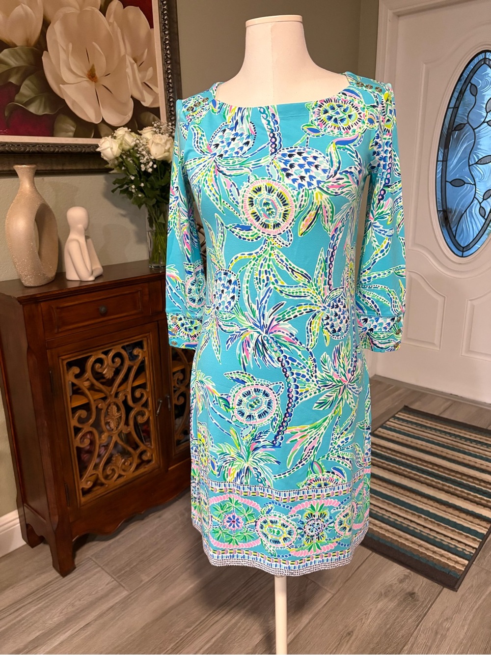 Lilly Pulitzer Turquoise Multicolor Floral Shift Dress
